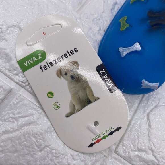 Paw Shoe Squeaky Dog Toy‎ By Viva.Z Blue Rubber Design With Bone & Paw Motifs - Picture 4 of 9